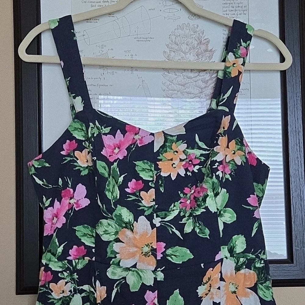 NEW Old Navy Wide Leg Blue Floral Linen-Blend Adjustable Strap Jumpsuit - MP - Picture 4 of 13
